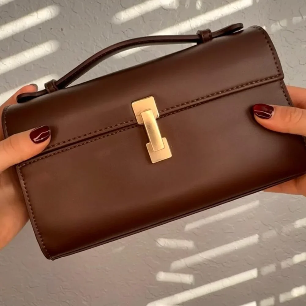 Neiman Marcus Brown Small Purse Top Handle Interlock Evening Bag